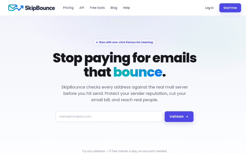 Screenshot of the SkipBounce website